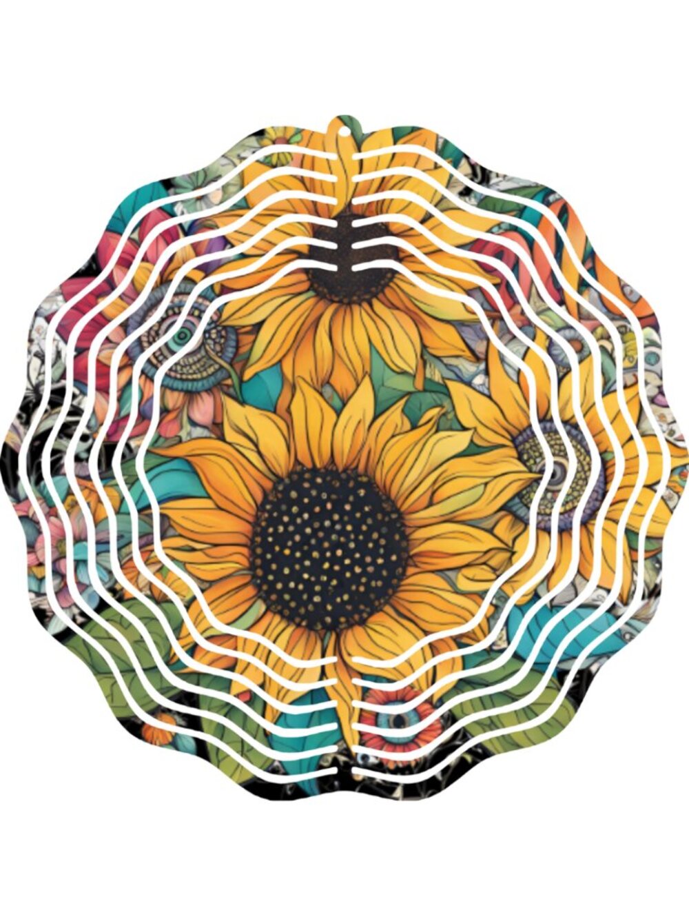 Sunflower Wind Spinner Hanging 3D Yard Art Round Metal 10" Garden Mobile Twirler